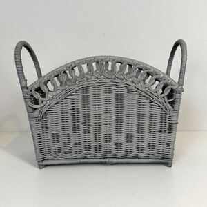 Vintage Wicker Magazine Holder Painted Grey